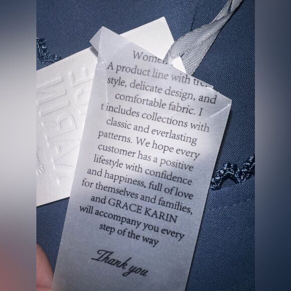 Grace Karin Slate Blue Top Long Sleeve V Neck Eyelet Lace Tiered Top Sz S NWT - Picture 6 of 8